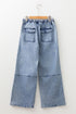 Acid Wash Exposed Seam Elastic Waist Wide Leg Jeans