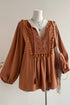 Boho V Neck Embroidered Tassel Long Sleeve Blouse
