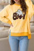 Boo Sequin Ghost Stripe Split Hem Long Sleeve Tee