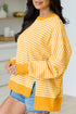 Striped Waffle Knit Split Hem Textured Long Sleeve Top