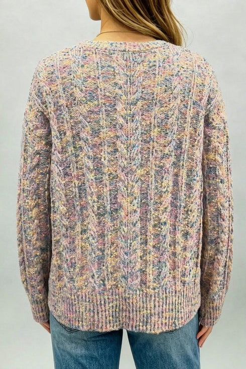 Cable Knit Round Neck Long Sleeve Sweater