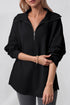 Dramatic Collar Half Zip Drawstring Waist Pullover Sweatshirt