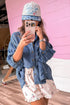 Three Quarter Sleeve Button Front Loose Denim Blouse