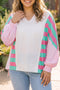 Striped V Neck Shift Long Sleeve Top