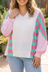 Striped V Neck Shift Long Sleeve Top