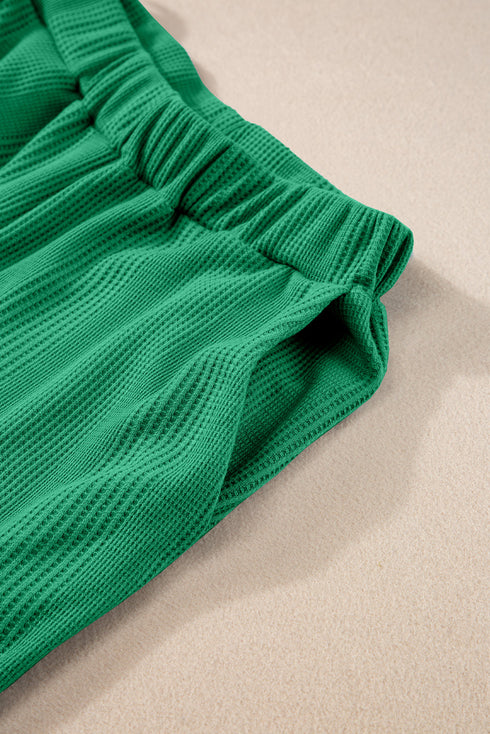 Textured Ribbed Ruffle Tank Top Wide Leg Pant Set