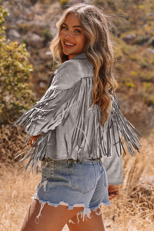 Cropped Faux Suede Western Fringe Tassel Jacket