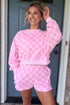 Plaid Long Sleeve Crop Top Elastic Waist Shorts Two Piece Short Set