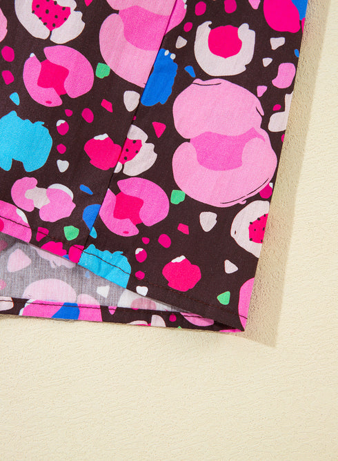 Abstract Pattern Collared Tiered Puff Sleeve Mini Dress