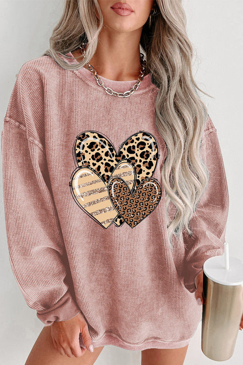 Textured Heart Graphic Drop Shoulder Crew Neck Sweatshirt