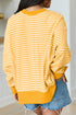 Striped Waffle Knit Split Hem Textured Long Sleeve Top