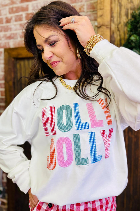 Applique Slogan Round Neck Long Sleeve Sweatshirt