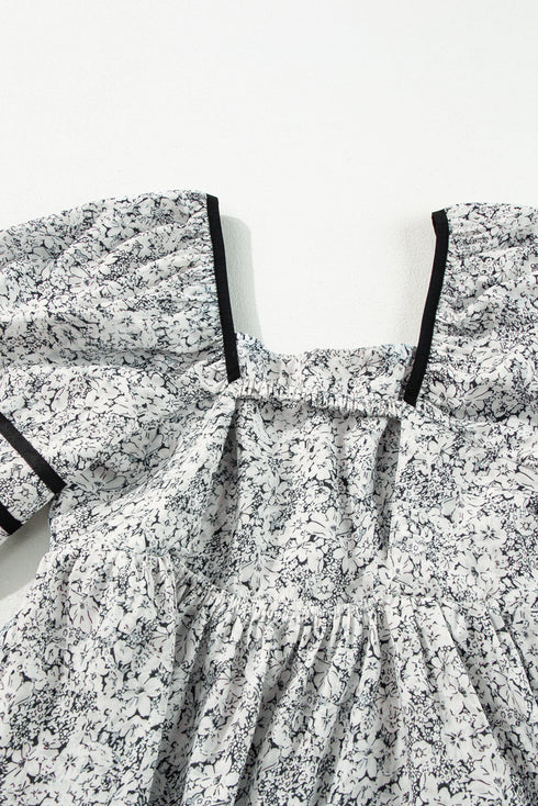 The Isabella Floral Print Open Back Balloon Sleeve Square Neck Mini Ensemble