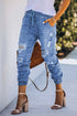 Distressed Pocketed Stretch Denim Jogger Jeans