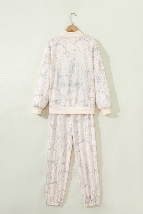 Camo Print Mock Neck Jogger Pant Set