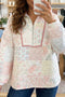Floral Quilted Metal Zipper Collar Long Sleeve Sweatshirt