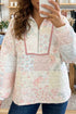 Floral Quilted Metal Zipper Collar Long Sleeve Sweatshirt