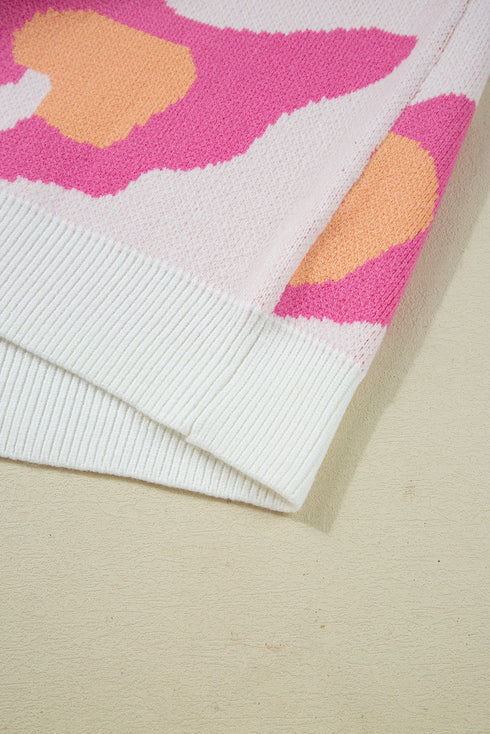 Abstract Animal Print Relaxed Crew Neck Knit Sweater