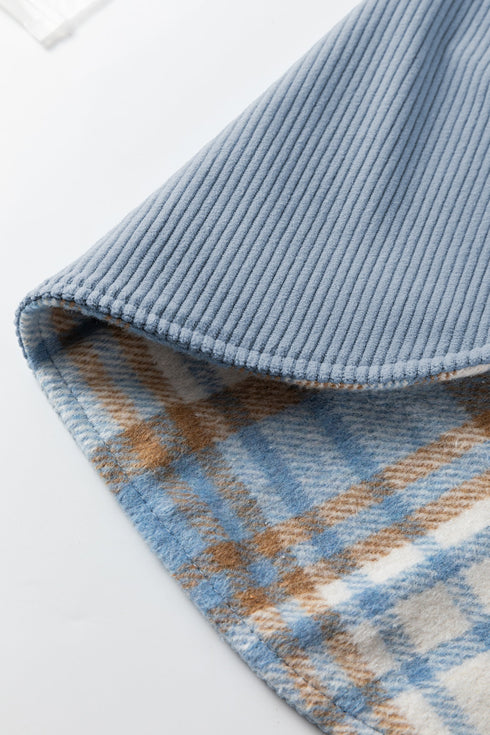 Reversible Casual Corduroy Button Up Plaid Shacket