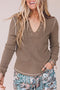 Ribbed V Neck Stitched Detail Long Sleeve Top