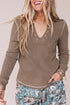 Ribbed V Neck Stitched Detail Long Sleeve Top