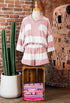 Striped Half Zip Bracelet Sleeve Top Short Set