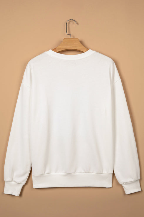 Applique Slogan Round Neck Long Sleeve Sweatshirt
