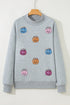Sequin Pumpkin Face Graphic Mock Neck Sweatshirt