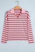 Striped Collared Long Sleeve Straight Cut Top