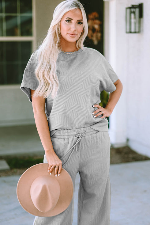 Textured Solid Loose Fit Wide Leg Pant Set