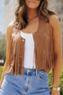 Western Fringed Suedette Faux Leather Snap Button Vest