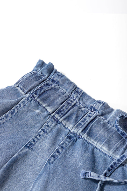 High Waist Lace Up Raw Hem Plus Size Denim Shorts