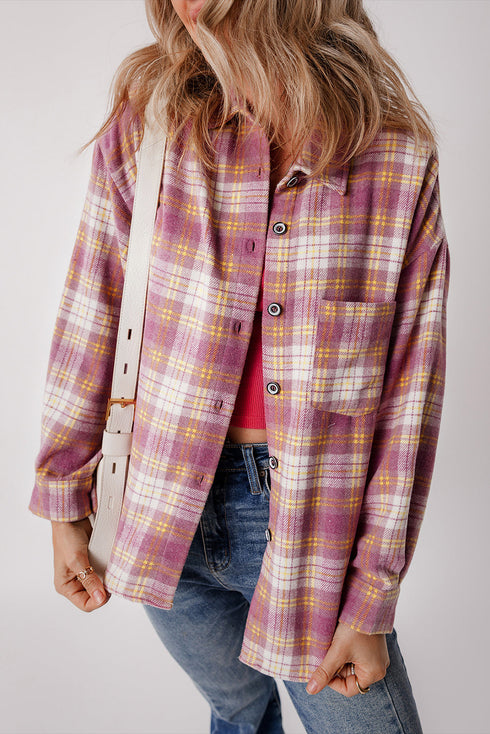 Casual Plaid Print Chest Pocket Long Sleeve Shacket