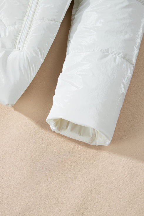 Casual Solid Quilted Hooded Zip Up Puffer Jacket