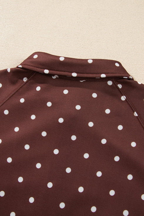 Polka Dot Print Collar Pullover Metal Button Sweatshirt