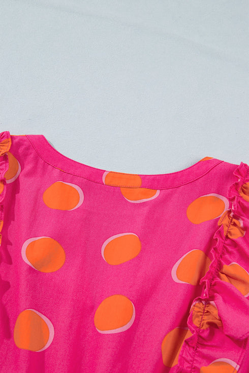 Polka Dot V Neck Ruffled A Line Mini Dress