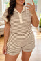 Striped Half Button Top And Shorts Matching Loungewear