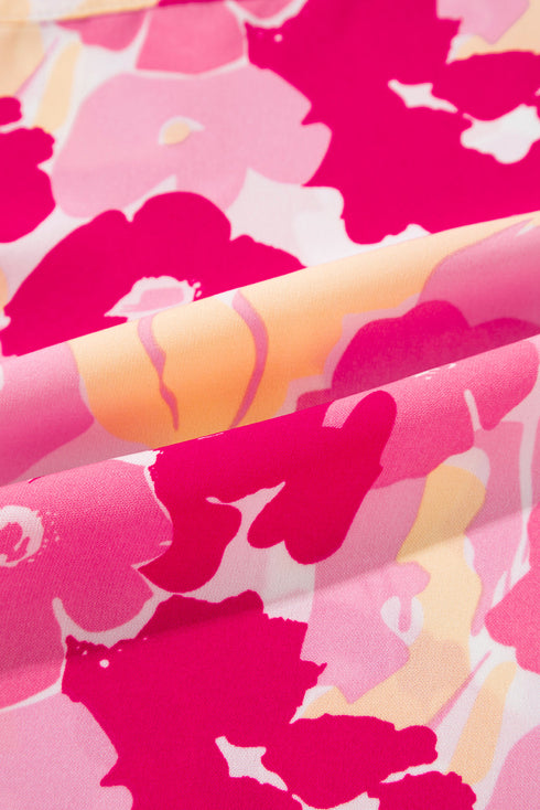 Abstract Floral Balloon Sleeve Button Down Shirt