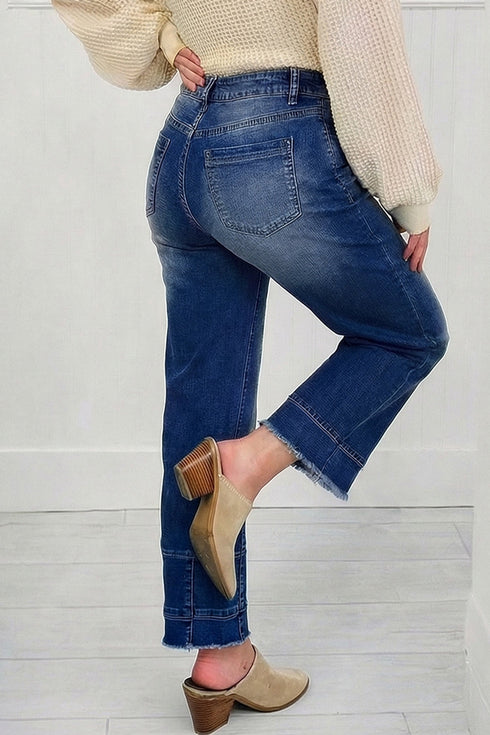 Seam Detail Raw Hem Ankle Length Denim Jeans
