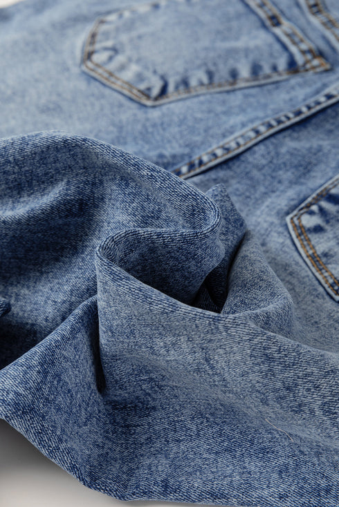 Center Seam Cuffed Hem Straight High Waist Denim Jeans