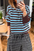 Striped Pattern Loose Crew Neck Cuffed Sweater