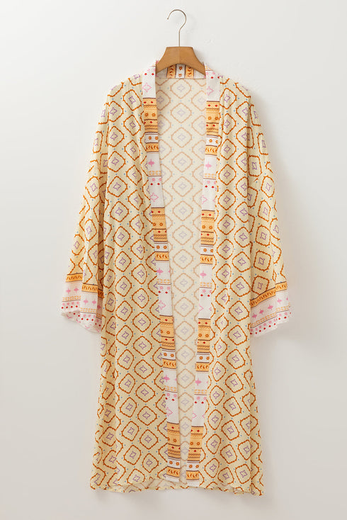 Bohemian Geometric Print Open Front Duster Kimono