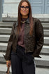 Pu Leather Leopard Print Collar Metal Placket Jacket