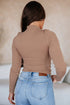 Ribbed High Neck Sheath Silhouette Long Sleeve Top