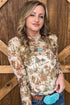 Floral Print Western Cowboy Sheer Mesh Long Sleeve Top