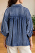 Three Quarter Sleeve Button Front Loose Denim Blouse
