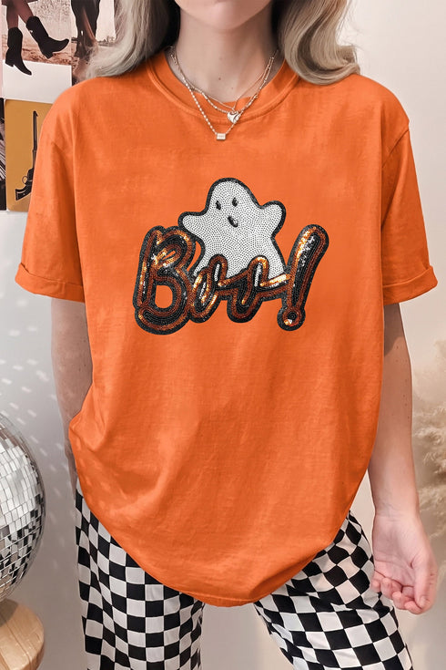 Light Catching Sequin Ghost Graphic T Shirt