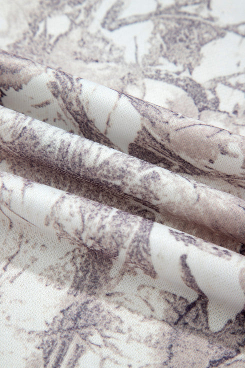 Abstract Print Ribbed Cuffs Hem Long Sleeve Hoodie