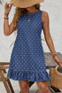 Modern Polka Dot Ruffle Hem Sleeveless Denim Mini Dress