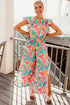 Abstract Print Ruffle Sleeve Smocked Wide Leg Pant Sets